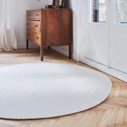 Rond vloerkleed wollen Wit - Cobble Stone - <a href="https://vloerkledenloods.nl/vloerkleden/wollen-vloerkleed">Wol</a> - Rond 180 Ø - (L)