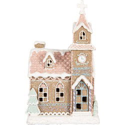 Clayre & Eef Gingerbread house met LED 14x12x23 cm Bruin Kunststof