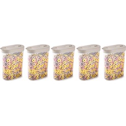 Plasticforte Voedselcontainer strooibus - 5x - beige - inhoud 1 liter - kunststof - 15 x 7 x 19 cm - Voorraadpot