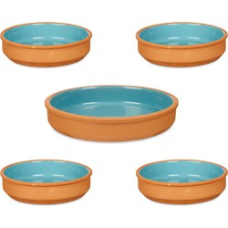 Set 5x tapas/creme brulee schaaltjes - terra/blauw - 4x 16 cm/1x 23 cm - Snack en tapasschalen