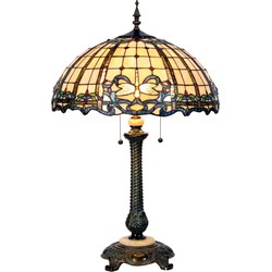 LumiLamp Tiffany Tafellamp  Ø 50x80 cm Beige Blauw Glas Halfrond Libelle Tiffany Bureaulamp