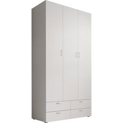 Meubella - Kledingkast Bernd - Wit - 111 cm - Met lades