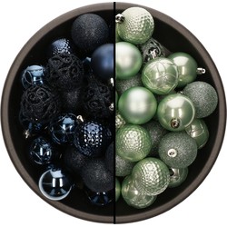 74x stuks kunststof kerstballen mix van donkerblauw en mintgroen 6 cm - Kerstbal