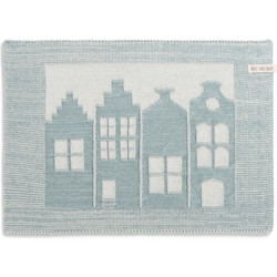 Knit Factory Gebreide Placemat - Onderlegger House - Ecru/Stone Green - 50x30 cm