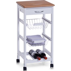 Zeller keuken trolley - met wijnrek en mandjes - 36 x 76 cm - Bijzetkastjes - kastje op wielen - Opberg trolley