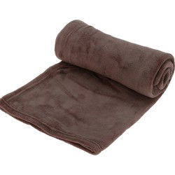 H&S Fleece deken/dekentje/plaid - donkerbruin - 125 x 150 cm - Plaids