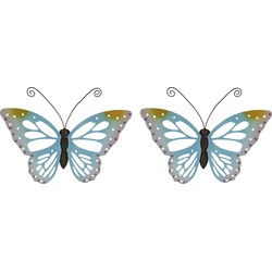 Set van 3x stuks grote lichtblauwe vlinders/muurvlinders 51 x 38 cm cm tuindecoratie - Tuinbeelden