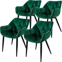 Eetkamerstoel set van 4 Grote ruitvormige quilting met rugleuning en armleuningen Donkergroen Keukenstoel met microvezel fluwelen bekleding ML design