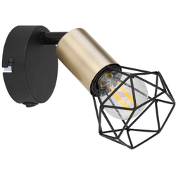 Kooi wandlamp van zwart metaal met messing en hout | 1-lichts | E14 | Wandlamp binnen | Industrieel