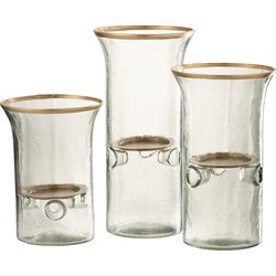 J-line - Set Van 3 Kaarshouder Bord Goud Rand Glas Transparant - 15x15x26cm