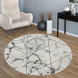 Laagpolig Vloerkleed Kraline - Marmer Design - Zilver / Grijs - 80x150 cm