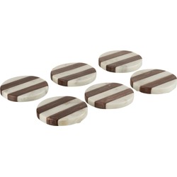 J-line - S/6 Onderzetters Streep Marmer Wit/bruin - 10x10x1.5cm