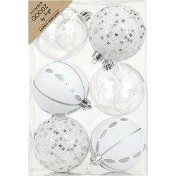 Inge Christmas Goodz kerstballen - 6x st- 8 cm - kunststof - zilver/wit - Kerstbal