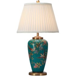 Fine Asianliving Chinese Tafellamp Porselein Teal Handgeschilderd