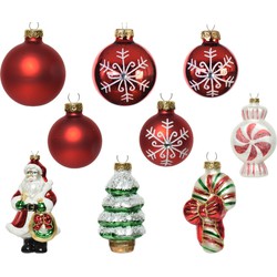 20x stuks glazen kerstornamenten/hangers figuurtjes en kerstballen rood x stuks kerstornamenten/k - Kersthangers