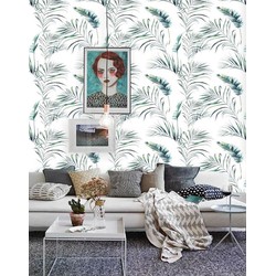 Zelfklevend behang Palmblad groen wit 3 122zx244 cm