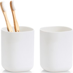 Zeller tandenborstelhouder - 2x - kunststof - wit - D7 x H10 cm - Badkameraccessoireset