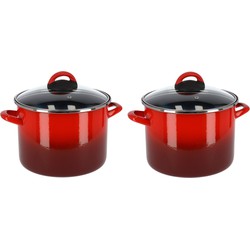 Set van 2x stuks rvs rode kookpan/pan met glazen deksel 23 cm 5,8 liter - Kookpannen