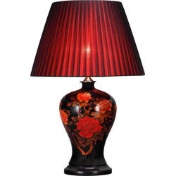 Fine Asianliving Chinese Tafellamp Porselein Pioenrozen Zwart