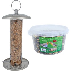 Vogel voedersilo RVS 27 cm inclusief 4-seizoenen energy vogelvoer - Vogel voedersilo