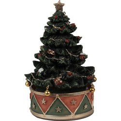 Clayre & Eef Muziekdoos Kerstboom Ø 12x18 cm Groen Rood Kunststof