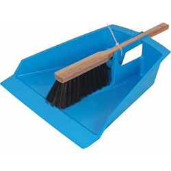 Extra groot stoffer en blik blauw 43 cm voor tuinafval/bladeren - Tuinschepjes