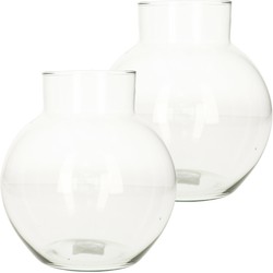 2x stuks transparante ronde vissenkom vaas/vazen van glas 20 x 19 cm - Vazen