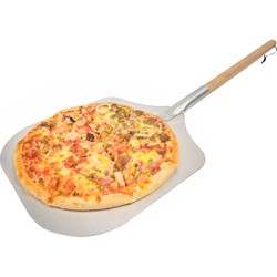 Decopatent® Pizzaschep - Vierkante pizzaschep met lang houten Handvat (80cm) - Pizzaspatel Hout / Rvs metaal - VIERKANT