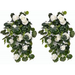 2x Witte geranium hangplant kunstplanten 70 cm - Kunstplanten