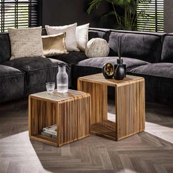 Hoyz Collection - Salontafel Set-2 Rib - Teakhout Verweerd