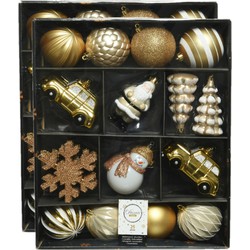50x stuks kerstballen en kersthangers figuurtjes goud met wit kunststof - Kersthangers
