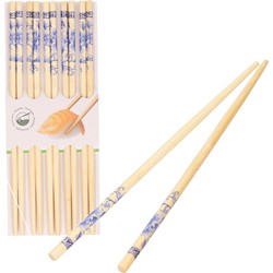 Sushi eetstokjes - 5x setjes - bamboe hout - bloemen print - 24 cm - Eetstokjes
