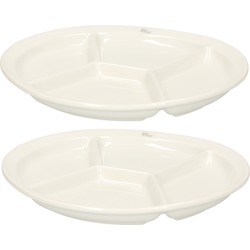 Cosy & Trendy 2x stuks Fonduebord/gourmetbord wit 4-vaks rond 26 cm - Gourmetborden