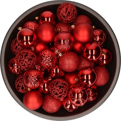 37x stuks kunststof kerstballen rood 6 cm mix - Kerstbal