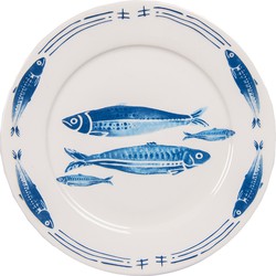 Clayre & Eef Ontbijtbord  Ø 20 cm Wit Blauw Porselein Vissen Bord