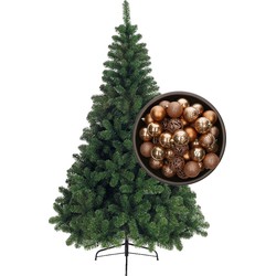 Bellatio Decorations kunst kerstboom 210 cm met kerstballen camel bruin - Kunstkerstboom