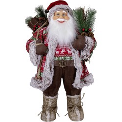 Kerstman beeld - H80 cm - rood - staand - kerstpop - Kerstman pop