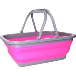 Wasmand/boodschappen mand - opvouwbaar - met hengsel - kunststof - 30L - roze - 39 x 27 x 14.5 cm - Emmers