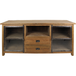 HSM Collection-Tv Meubel Hunter 2 Deur 2 La-160x50x80-Naturel/Zwart-Teak/Metaal