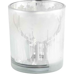 PTMD Gael Windlicht Rendier - H8 x Ø7 cm - Glas - Wit frosted