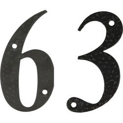 AMIG Huisnummer 63 - massief gesmeed staal - 10cm - incl. bijpassende schroeven - zwart - Huisnummers