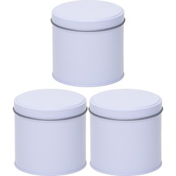 Wit rond opbergblik/bewaarblik - 3x - 10 cm - voorraadblikken - Voorraadblikken