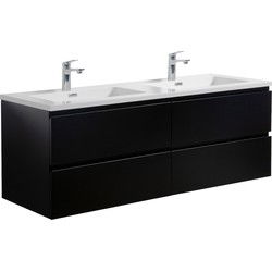 Badplaats Badkamermeubel Set Angela 140cm - Mat Zwart - Badmeubel met Wastafel