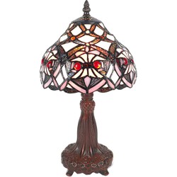 LumiLamp Tiffany Tafellamp  Ø 20x37 cm  Paars Wit Kunststof Glas Tiffany Bureaulamp