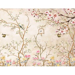 Sanders & Sanders fotobehang bloemen en vogels beige - 3.5 x 2.7 m - 950015