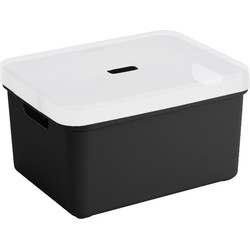 Sunware opbergbox/mand 32 liter zwart kunststof met transparante deksel - Opbergbox