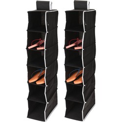 2x stuks hangende kast organizers zwart met 6 vakken 15 x 30 x 84 cm - Opbergmanden