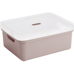 Sunware opbergbox/mand 24 liter oud roze kunststof met transparante deksel - Opbergbox