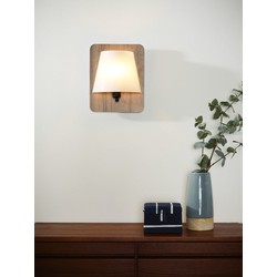 Warm houten wandlamp E14 met witte kap