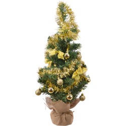 Mini kerstboom tafelboom mini D-H-Z zak boom h60 cm-20L groen/goud